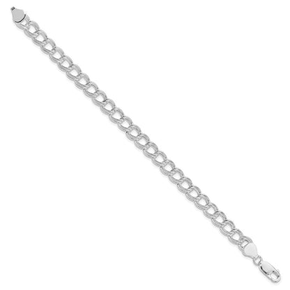 Sterling Silver Rhodium Plated 7.5mm Semi-Solid Double Link Charm Bracelet