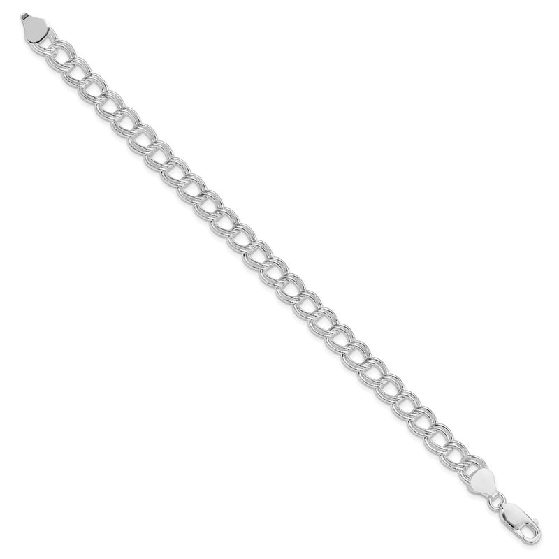 Sterling Silver Rhodium Plated 7.5mm Semi-Solid Double Link Charm Bracelet
