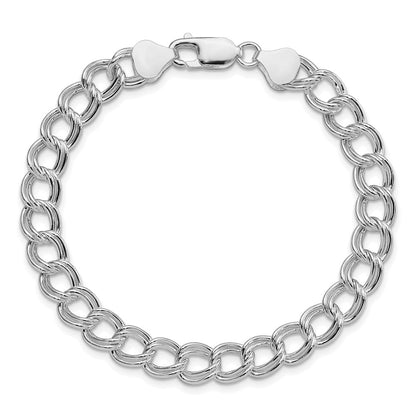 Sterling Silver Rhodium Plated 7.5mm Semi-Solid Double Link Charm Bracelet