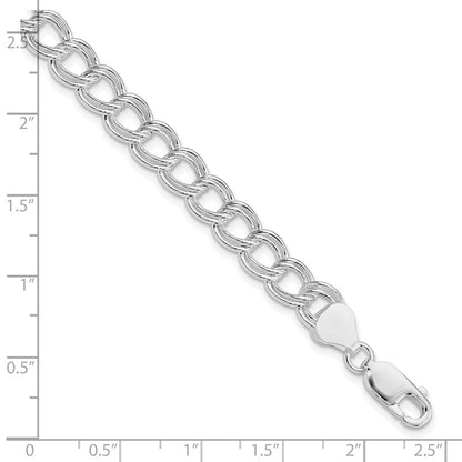 Sterling Silver Rhodium Plated 7.5mm Semi-Solid Double Link Charm Bracelet