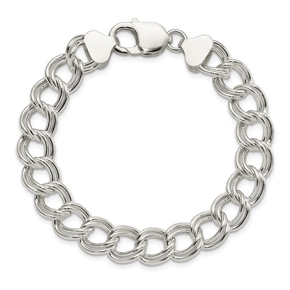 8.5 Inch Sterling Silver 10.5mm Semi-Solid Double Link Charm Bracelet