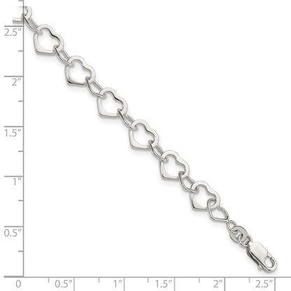 7.5 Inch Sterling Silver Hearts Bracelet