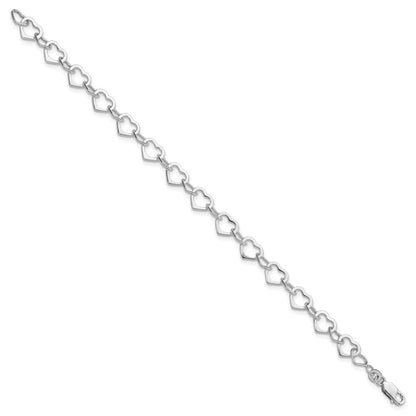 Sterling Silver Rhodium-Plated Hearts Bracelet