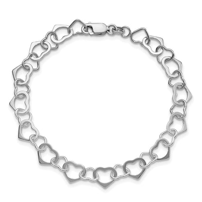 Sterling Silver Rhodium-Plated Hearts Bracelet