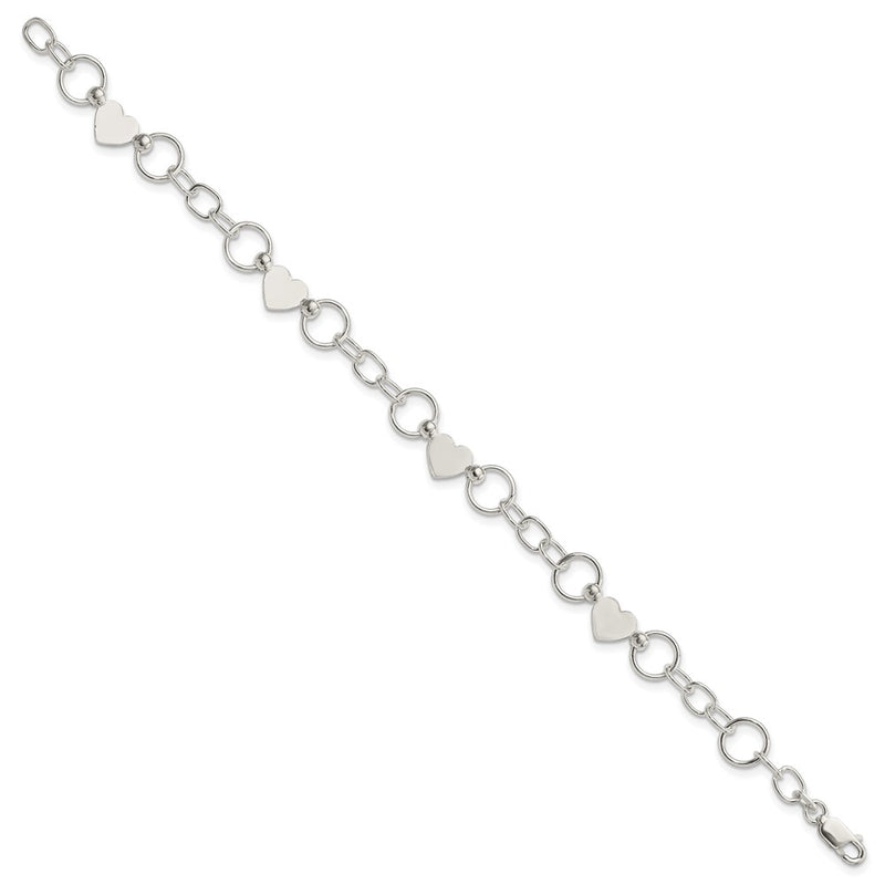 7.5 Inch Sterling Silver Heart Bracelet