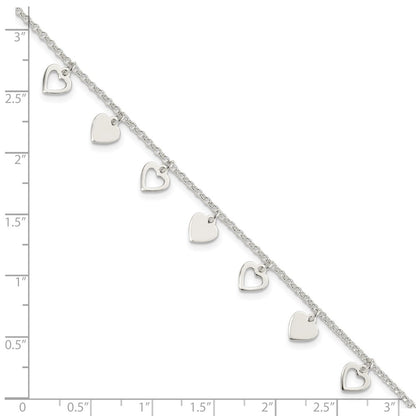 7.5 Inch Sterling Silver W/ Hearts Bracelet
