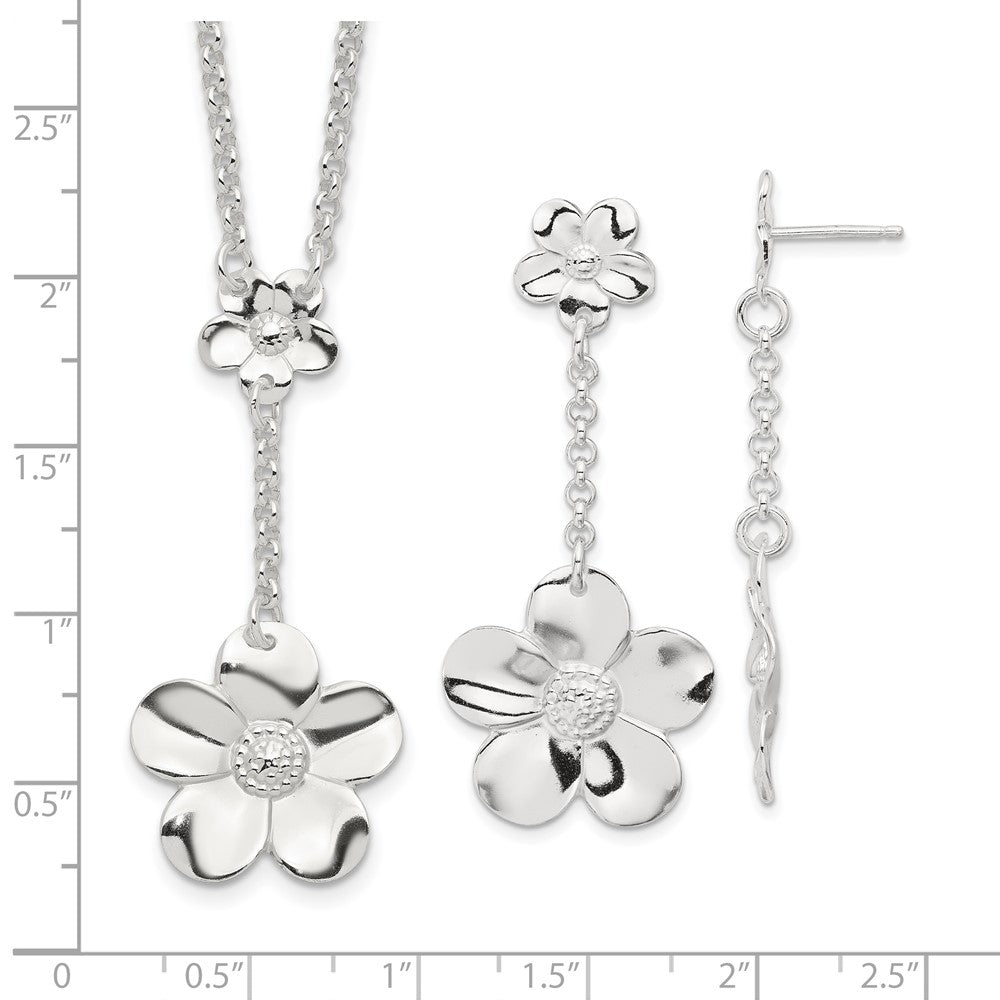 Sterling Silver Floral Necklace And Earring Set