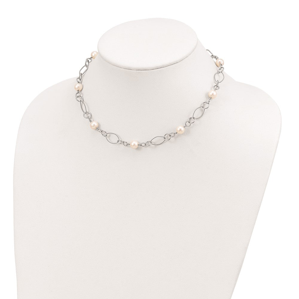 Sterling Silver Rhodium-Plated Freshwater Cultured Pearl Necklace