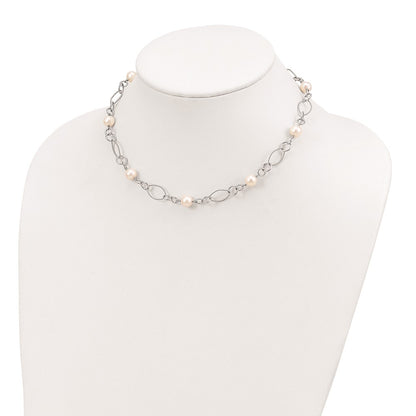 Sterling Silver Rhodium-Plated Freshwater Cultured Pearl Necklace