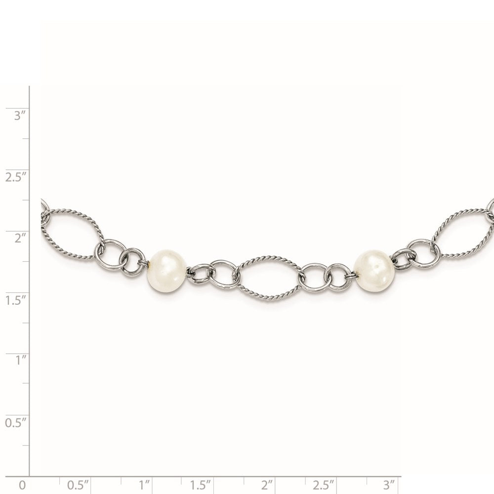Sterling Silver Rhodium-Plated Freshwater Cultured Pearl Necklace