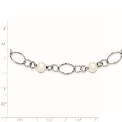 Sterling Silver Rhodium-Plated Freshwater Cultured Pearl Necklace