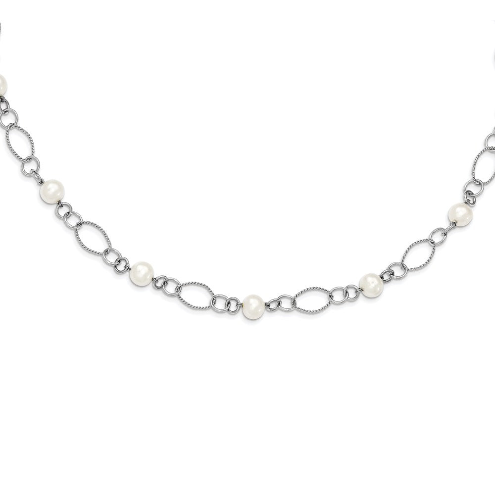 Sterling Silver Rhodium-Plated Freshwater Cultured Pearl Necklace