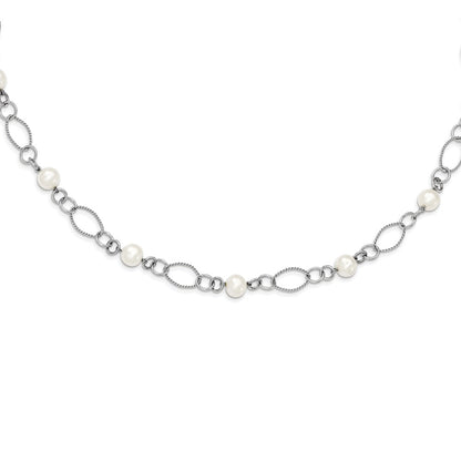 Sterling Silver Rhodium-Plated Freshwater Cultured Pearl Necklace