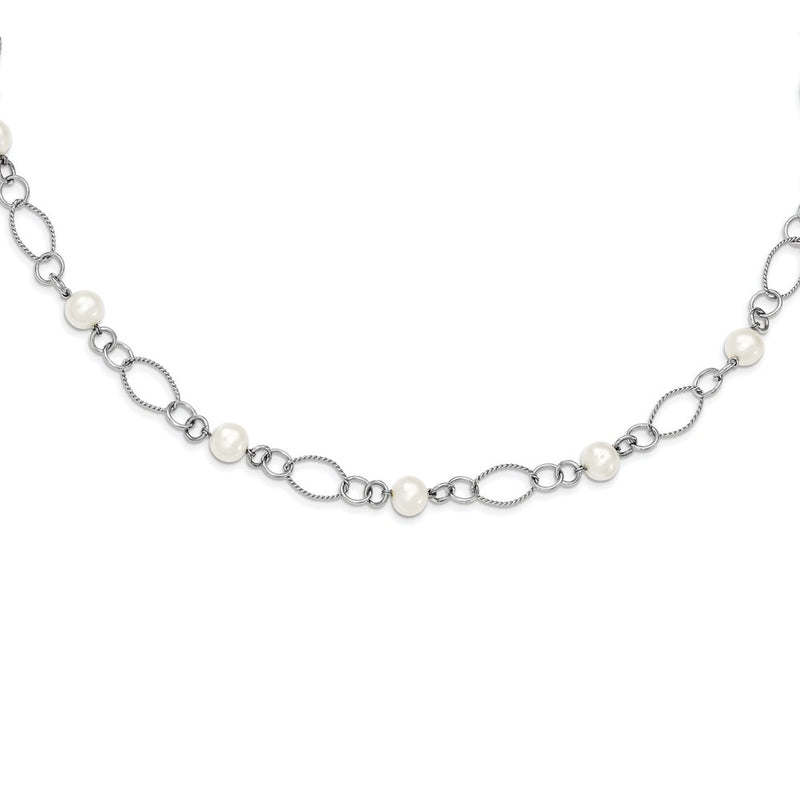 Sterling Silver Rhodium-Plated Freshwater Cultured Pearl Necklace