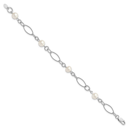 7.75 Inch Sterling Silver Rhodium Freshwater Cultured Pearl Bracelet