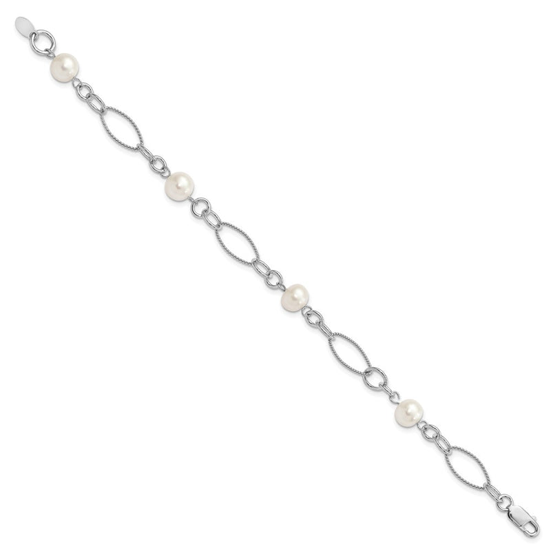 7.75 Inch Sterling Silver Rhodium Freshwater Cultured Pearl Bracelet