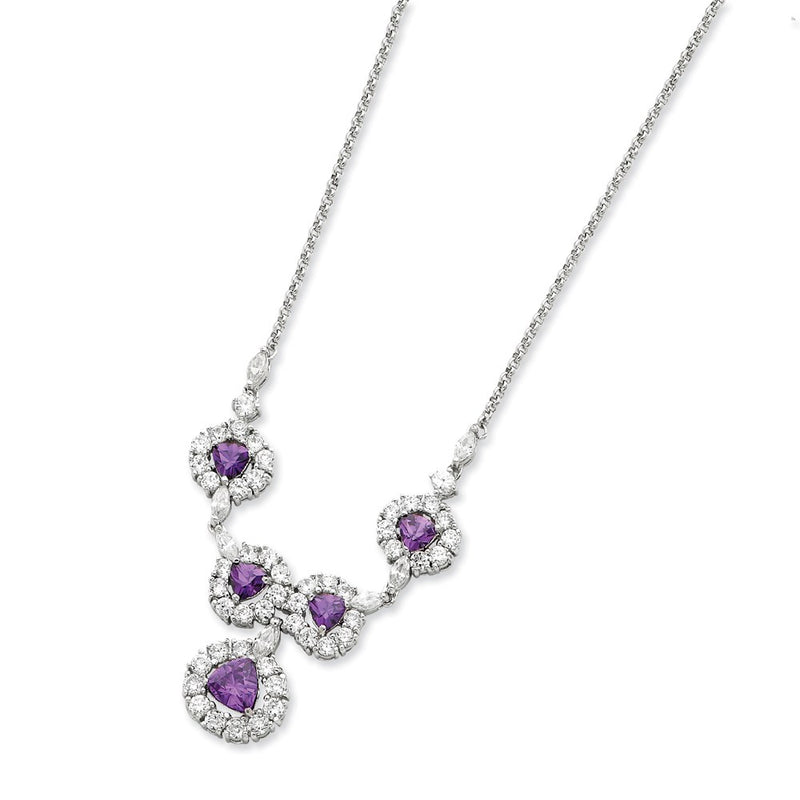 Sterling Silver Purple & Clear Cz Necklace