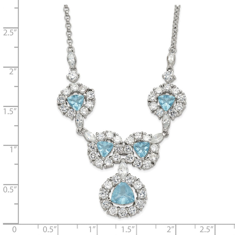 Sterling Silver Blue & Clear Cz Fancy Necklace