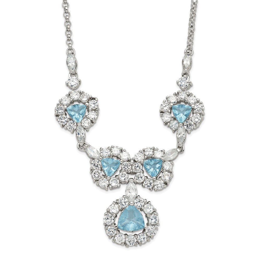 Sterling Silver Blue & Clear Cz Fancy Necklace