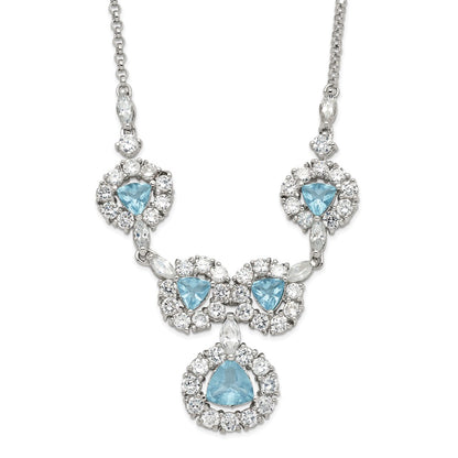 Sterling Silver Blue & Clear Cz Fancy Necklace