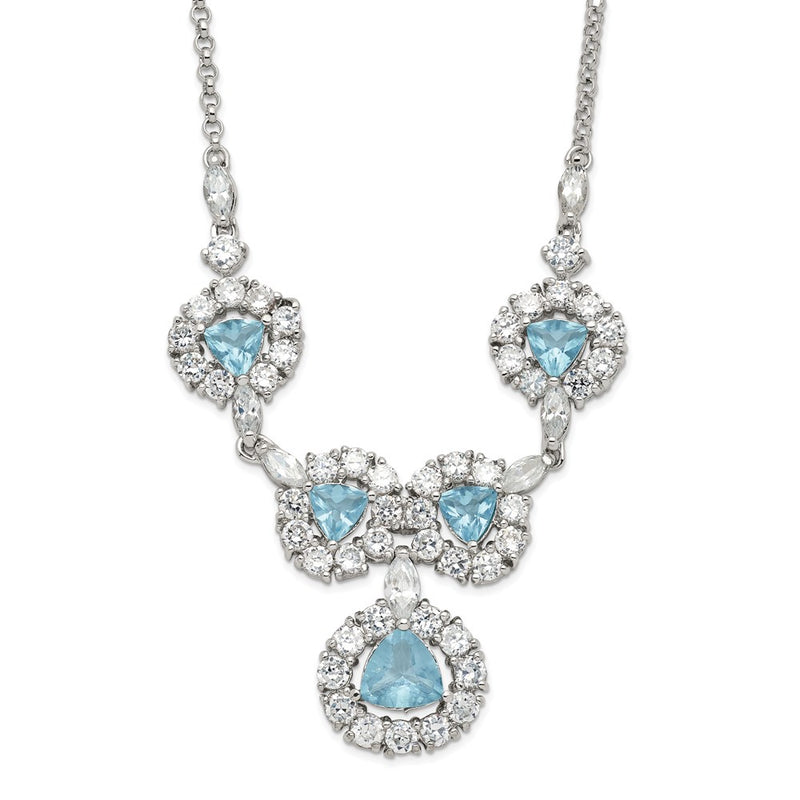 Sterling Silver Blue & Clear Cz Fancy Necklace
