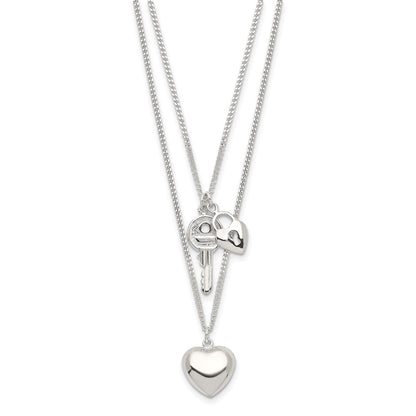 Sterling Silver 2-Strand Heart And Key Necklace