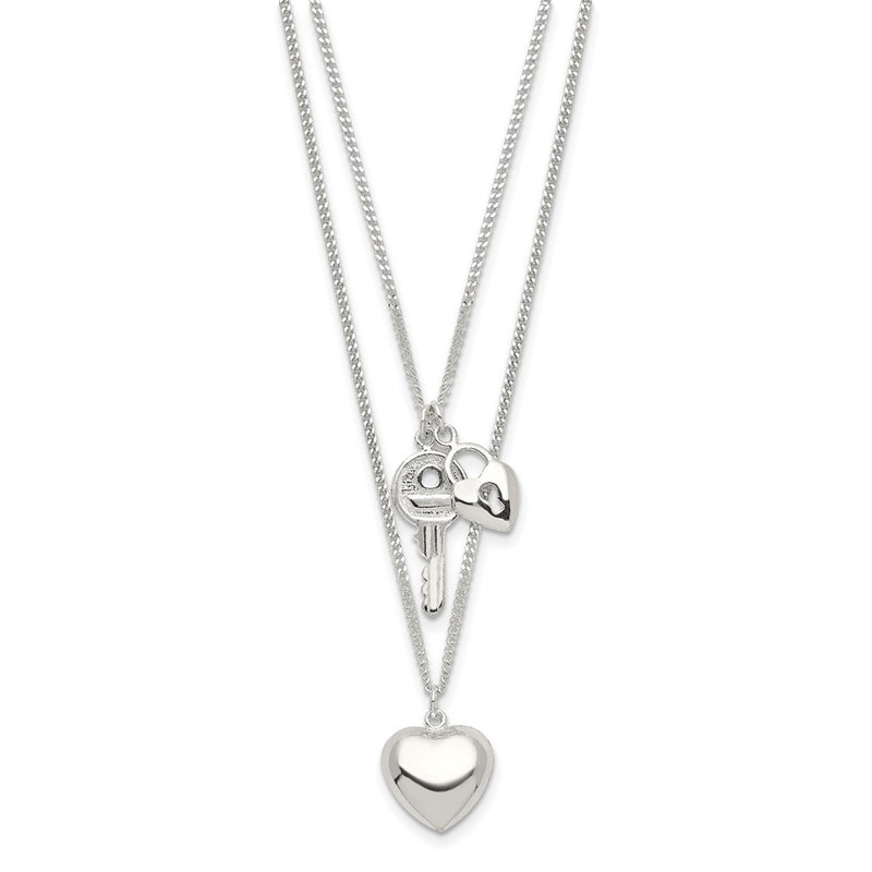 Sterling Silver 2-Strand Heart And Key Necklace