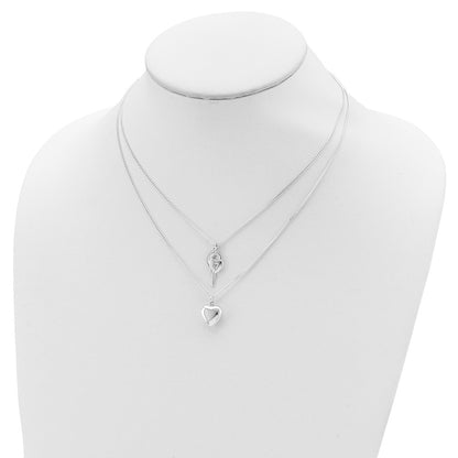Sterling Silver 2-Strand Heart And Key Necklace