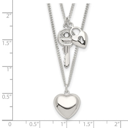 Sterling Silver 2-Strand Heart And Key Necklace