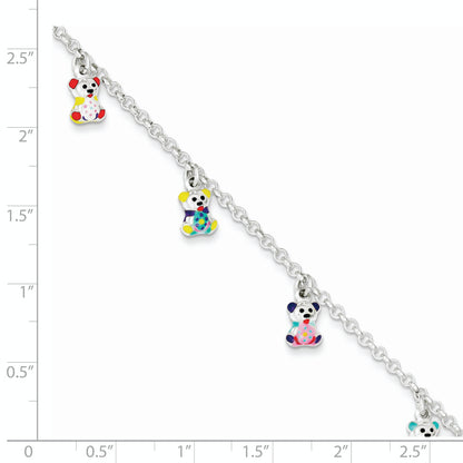 6 Inch Sterling Silver Multi-Color Enameled Bears W/ 1In Ext Children'S Bracelet