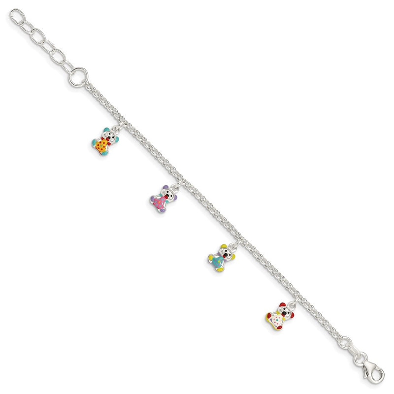 6 Inch Sterling Silver Multi-Color Enameled Bears W/ 1In Ext Children'S Bracelet