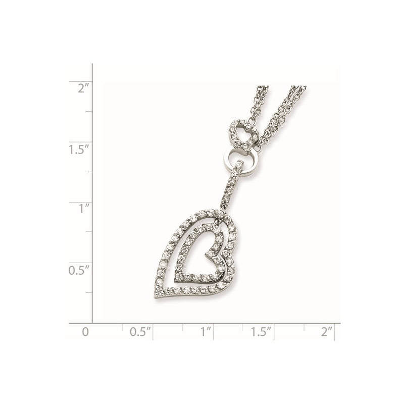 Sterling Silver Double Heart Cz Necklace