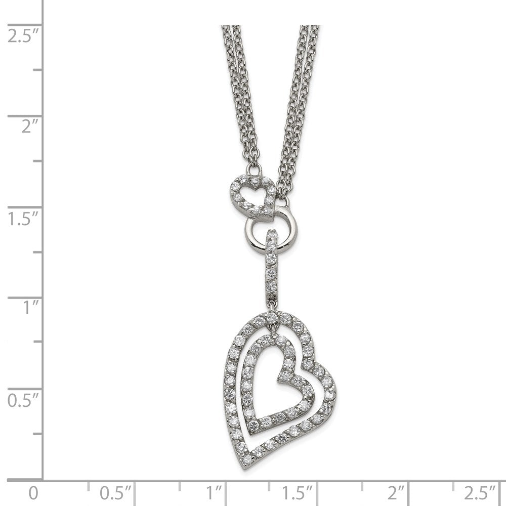 Sterling Silver Double Heart Cz Necklace