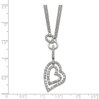 Sterling Silver Double Heart Cz Necklace