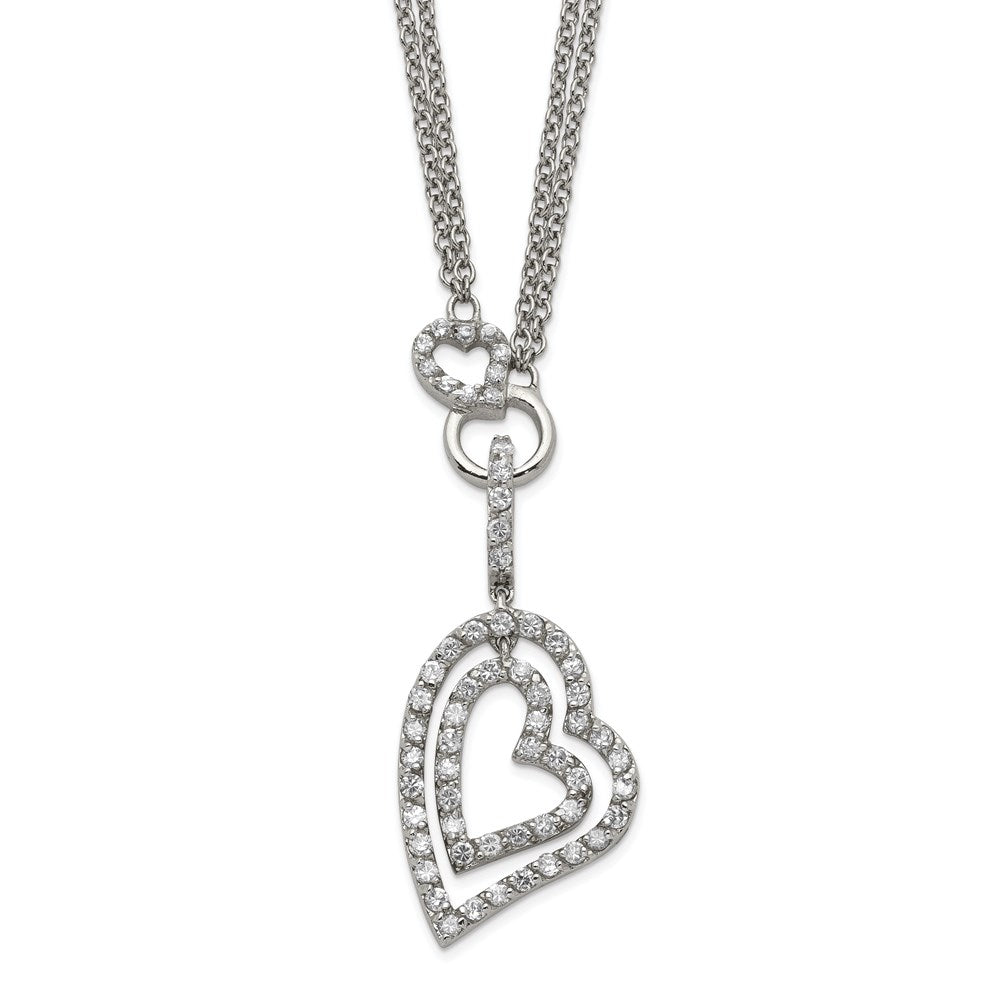 Sterling Silver Double Heart Cz Necklace