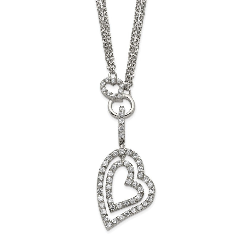 Sterling Silver Double Heart Cz Necklace