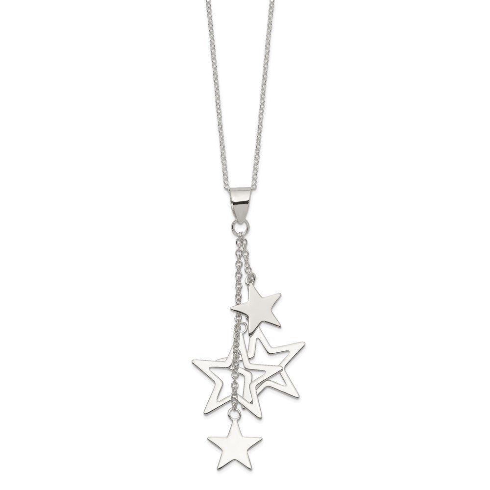 Sterling Silver Rhodium-Plated Dangling Stars Necklace
