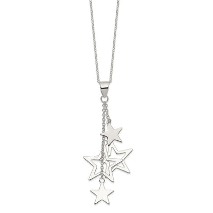 Sterling Silver Rhodium-Plated Dangling Stars Necklace