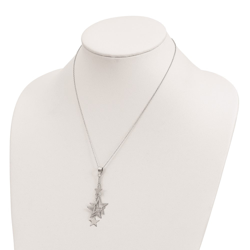 Sterling Silver Rhodium-Plated Dangling Stars Necklace