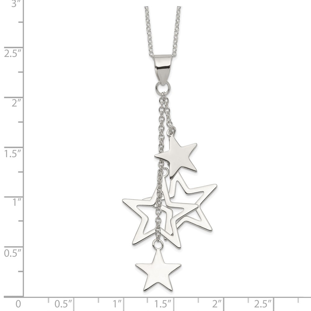 Sterling Silver Rhodium-Plated Dangling Stars Necklace