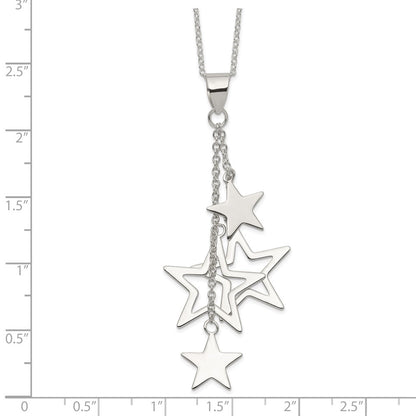 Sterling Silver Rhodium-Plated Dangling Stars Necklace