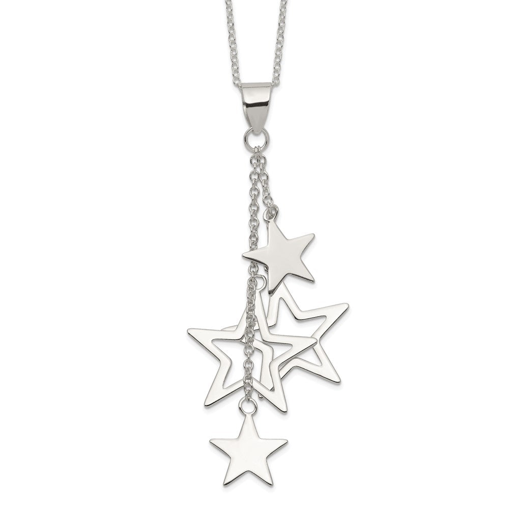 Sterling Silver Rhodium-Plated Dangling Stars Necklace