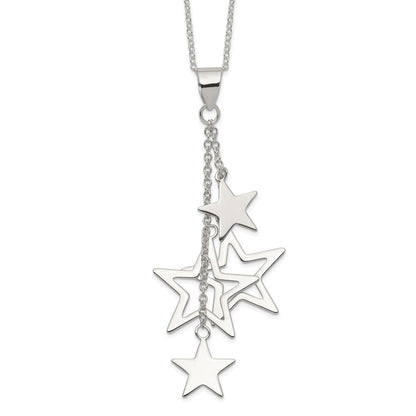 Sterling Silver Rhodium-Plated Dangling Stars Necklace