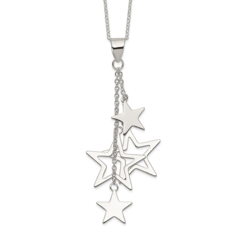 Sterling Silver Rhodium-Plated Dangling Stars Necklace