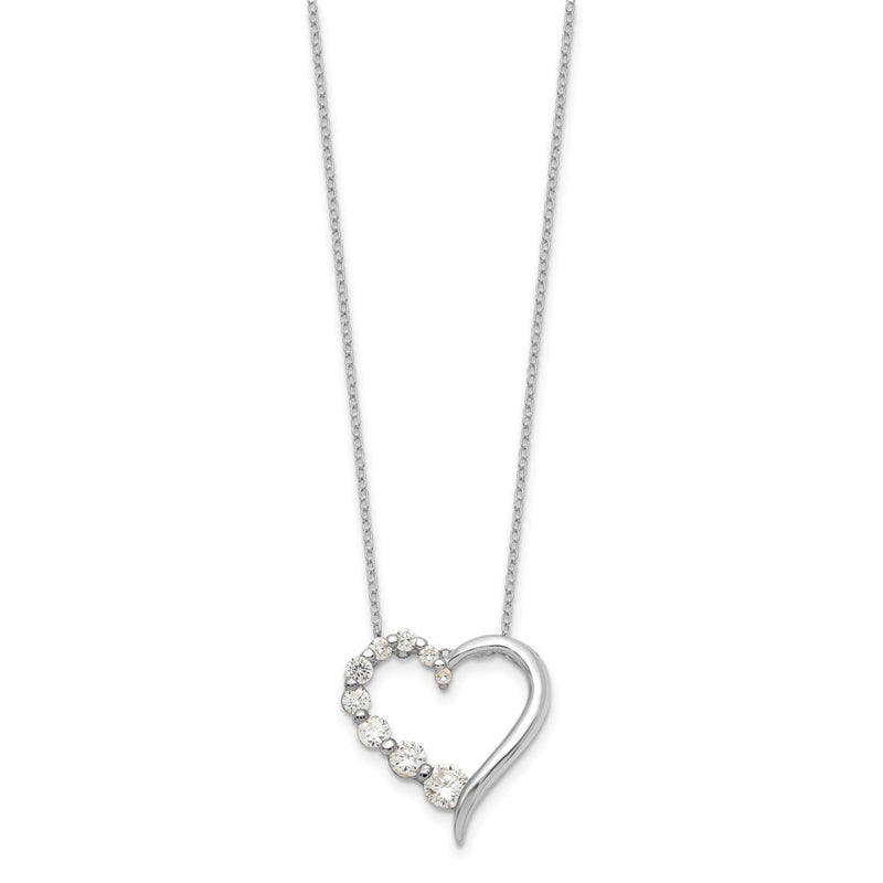 Sterling Silver Rhod-Pltd Polished Open Heart Cz Journey 18In Necklace
