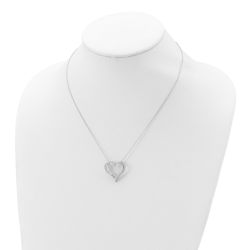 Sterling Silver Rhod-Pltd Polished Open Heart Cz Journey 18In Necklace