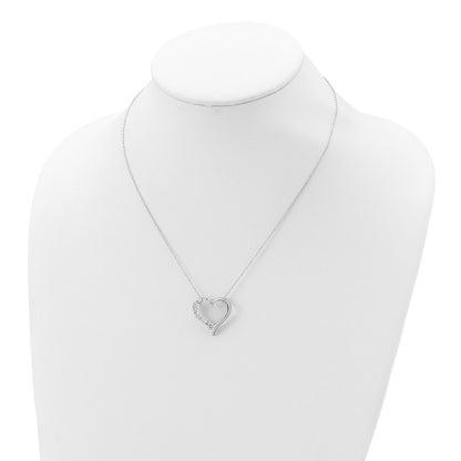 Sterling Silver Rhod-Pltd Polished Open Heart Cz Journey 18In Necklace