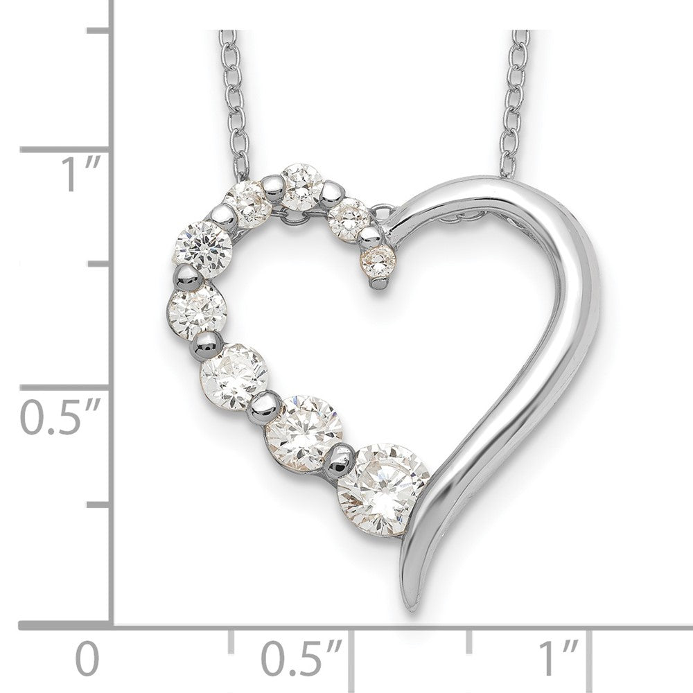Sterling Silver Rhod-Pltd Polished Open Heart Cz Journey 18In Necklace