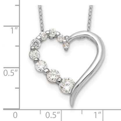 Sterling Silver Rhod-Pltd Polished Open Heart Cz Journey 18In Necklace