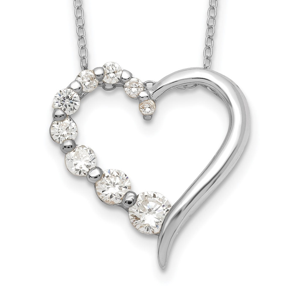 Sterling Silver Rhod-Pltd Polished Open Heart Cz Journey 18In Necklace